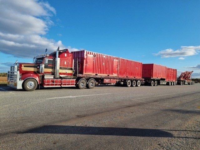 G&S Hannah Transport road train carrying containers across Western Australia