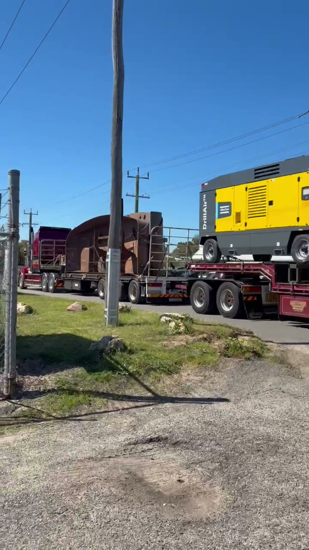 Plant and equipment chained down across multiple trailers for the interstate run to Newcastle and Brisbane.
