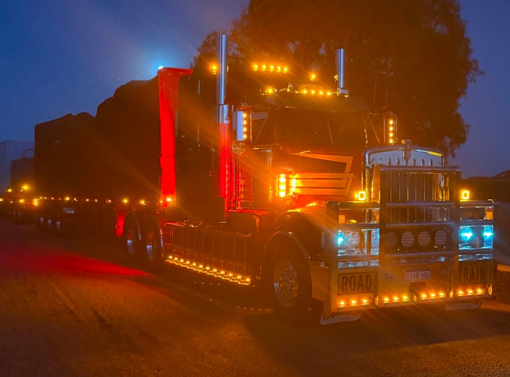 G&S Hannah Transport Kenworth driving at night, mid Perth to Brisbane interstate run.